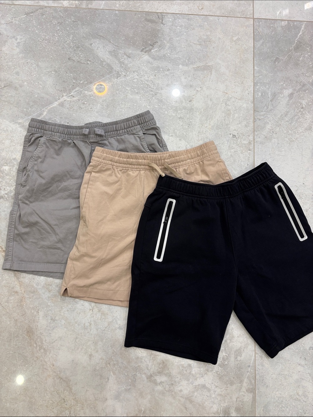 3-Pack Kids Elastic-Waist Shorts - Black, Tan, Gray